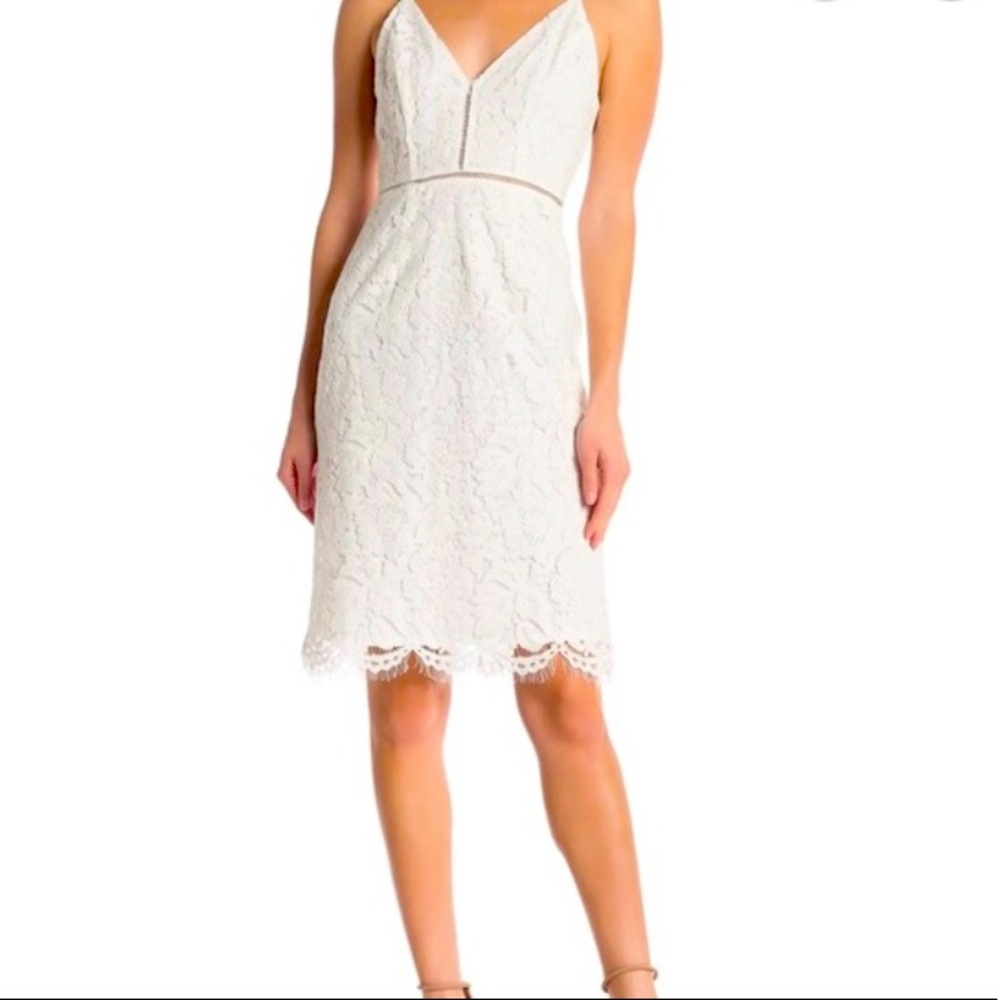 Astr the Label Lace V-Neck Sheath Dress White NEW